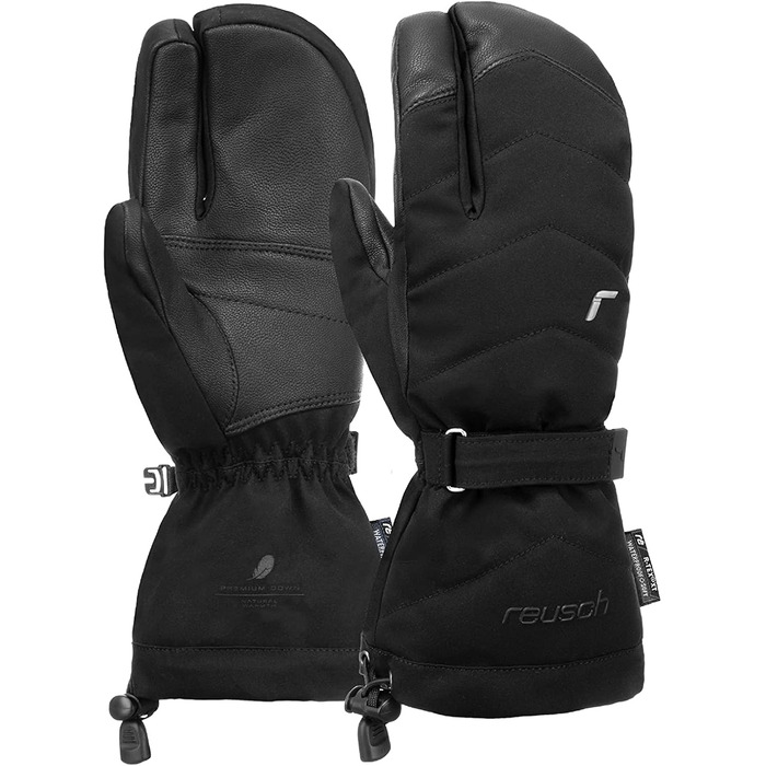 Жіночі лижні рукавички Reusch Nadia R-Tex Xt, пухова ізоляція, водонепроникна мембрана, дуже теплі, трипалі, чорні, розмір 8.5