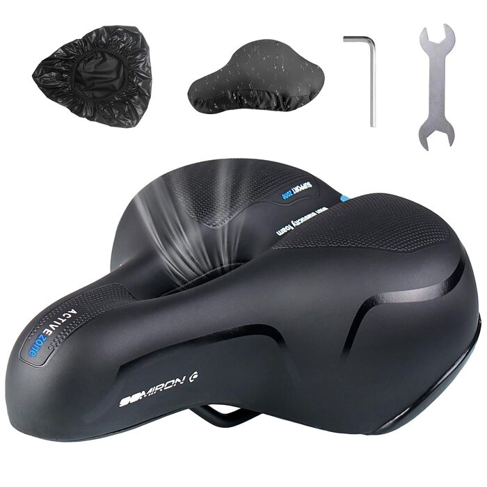 Комфортний велосипедний сідло, гелевий, широкий, м'який, дихаючий, амортизуючий, ергономічний, з водонепроникним чохлом та інструментами для встановлення, 26 * 21.5 см, блакитний