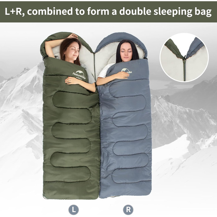 Сплячий мішок Naturehike з капюшоном, ковдровий спальник для кемпінгу, легкий та зручний, ідеальний для відпочинку на природі та подорожей, армійного кольору (7~11°C)