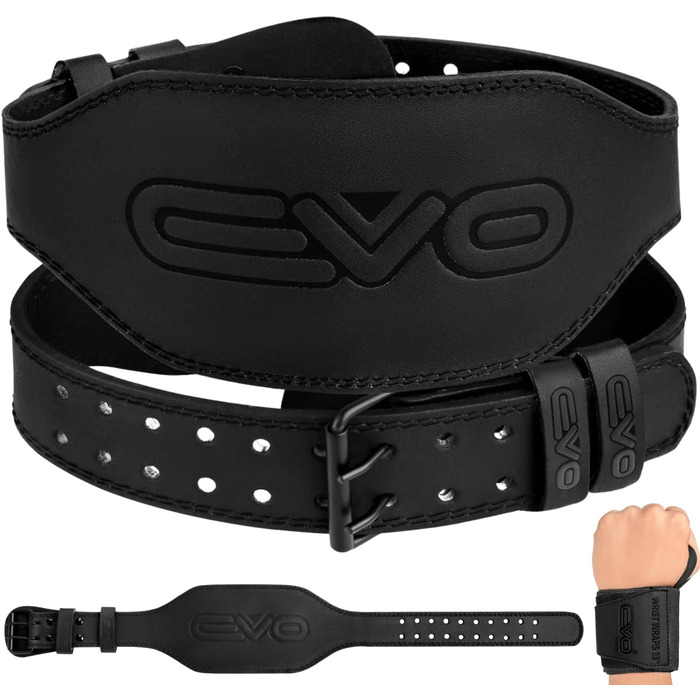 Пояс для важкої атлетики EVO Fitness 4/6/8 дюймів для чоловіків та жінок. З підкладкою для підтримки попереку, з ременями для зап'ястя. Для тренувань з гирями, підтягувань, віджимань. Чорний.