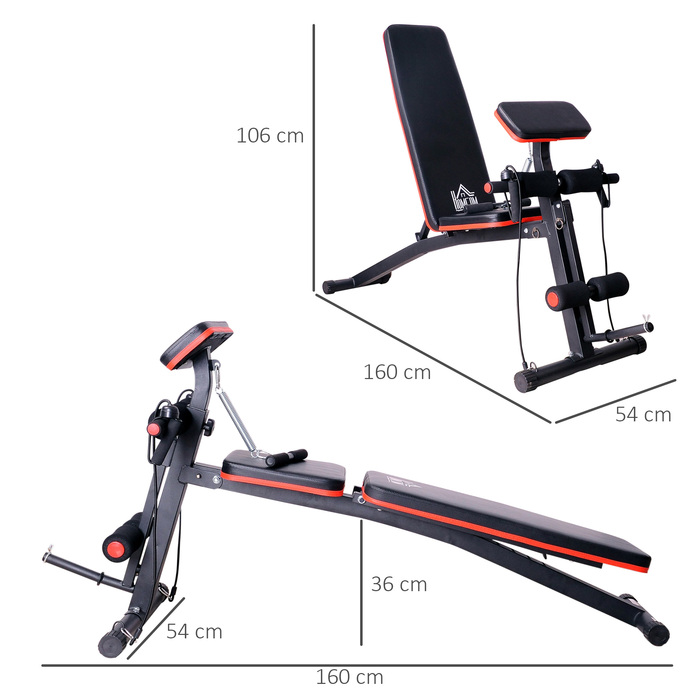 Багатофункціональна лава для обтяжень HOMCOM Multi-Gym з пружинним бустером Тренувальна лава Вага до 120 кг Чорний 54 x 160 x 106 см | Аосом