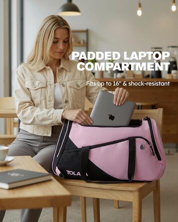 Спортивна сумка Tolaccea для чоловіків та жінок з відділенням для взуття та мокрих речей, рюкзак-дуffel для тренувань, фітнесу, басейну, подорожей (47л, чорно-рожевий)