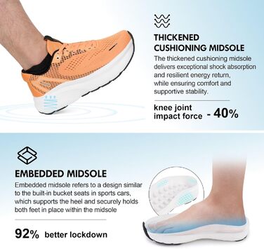 Чоловічі кросівки JACKSHIBO з широкою передньою частиною: для бігу, ходьби, тенісу. Подушка, товста підошва, без перепаду висоти. Розмір 41 EU, колір Оранжевий, візерунок Chevron Sunset.