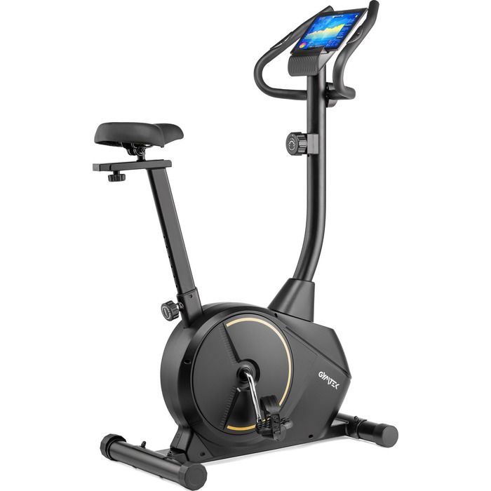 Магнітний велотренажер Gymtek для дому, 8 рівнів навантаження, маховик 9 кг, LCD-дисплей, до 135 кг, чорний-золотий
