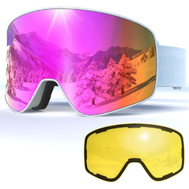 VCOROS Скі-маска з змінним склом, унісекс, захист від УФ, проти запотівання, регульований ремінь, сноуборд маска 02-Срібло/Білий + лінза (VLT13 %) 04-REVO Рожевий/Білий + лінза (VLT14 %)