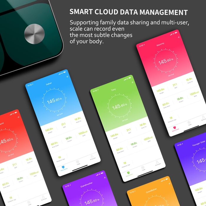 Ваги для вимірювання жиру в тілі, персональні ваги Bluetooth, цифровий переможець тесту 2025, 180 кг / 400 фунтів, вимірювання жиру, BMI, вага, 30 см * 30 см (зелений)