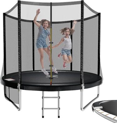 Батут JUMMICO Outdoor для дітей Ø 183/228/305/366/427 см з сертифікацією GS, з драбиною та бічною кишеню (228 см), чорний