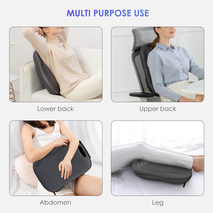 Масажна подушка COMFIER Shiatsu з підігрівом, портативний масажер для спини, стільця, офісу, подарунок для жінок і чоловіків, темно-сіра