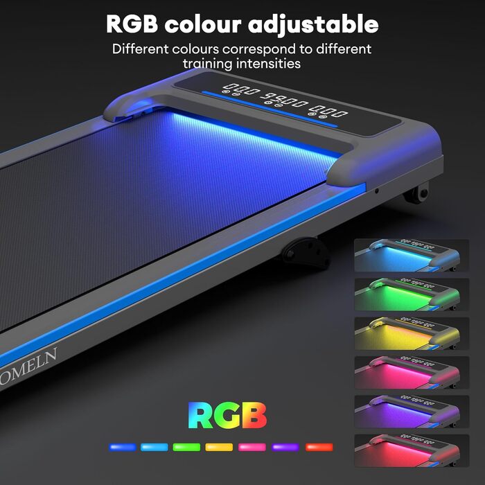 ONETWOFIT Ходунковий тренажер для дому з ручками, столик для бігу, тиха модель з нахилом та пультом керування, керування через додаток, 2.5HP, складаний біговий тренажер 12km/h з RGB-підсвічуванням