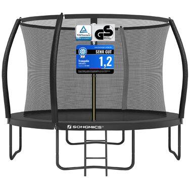 Батут SONGMICS Outdoor Ø 244/305/366/427 см, круглий для саду, з сіткою безпеки, захисним бордюром, сходами та м'якими стійками, 305 см, чорний