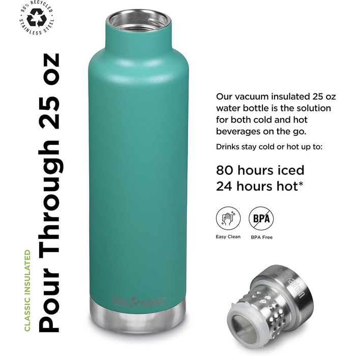 Пляшка для води Klean Kanteen Classic Vi, чоловіча, універсальний розмір, порцеляново-зелена