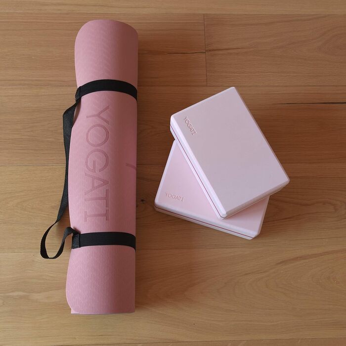 Йога мат YOGATI: неслизький, товстий килимок для йоги з позначками для вирівнювання тіла, ідеальний для пілатесу та фітнесу (рожевий)