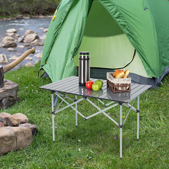 Стіл кемпінговий розкладний Relaxdays HBT 55x95x53 см, сталевий, сріблястий для пікніка та відпочинку