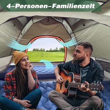 Намет для кемпінгу з тамбуром, намет для 2-4 особи, водонепроникний PU5000, для відпочинку, подорожей, трекінгу, саду, куполоподібний, ультралегкий, рюкзак, 2025, армійний зелений (Pop Up)