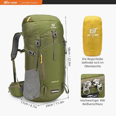 Рюкзак SKYSPER Alpen30 30л для туризму, з вентильованою спинкою, армійсько-зелений, для походів і гір, міський туристичний рюкзак