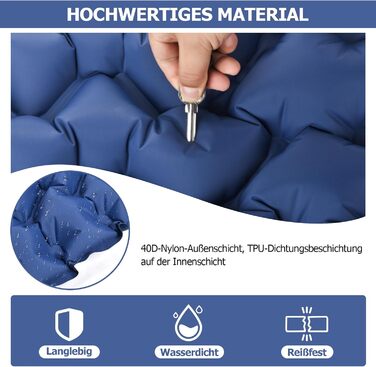 Каремат Amtake самонадувний, 10 см, для кемпінгу, туристичний, ультралегкий, з насосом, водонепроникний, для відпочинку на природі, пікніків, пляжу, блакитний