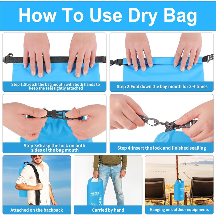 Водонепроникна сумка Uncle Paul 2L - водонепроникні мішки для каякінгу, риболовлі, сплаву, плавання, кемпінгу, каное, серфінгу (5 літрів, блакитний цян)