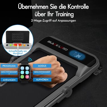 Електрична бігова доріжка BLACK LORD MS2H з нахилом 9%, 3.2 к.с., Walking Pad 4-в-1 для дому та офісу, 12 програм, вбудований динамік, до 140 кг, срібляста (з поручнем)