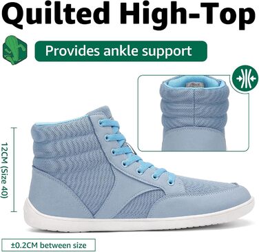 Черевики Saguaro Barfußschuhe High-Top для чоловіків та жінок з широкою передньою частиною та підошвою Zero-Drop, розмір 36-48 (Блакитний, 42 EU)