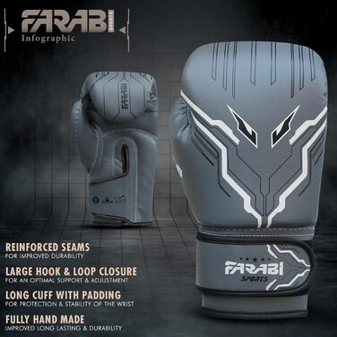 Боксерські рукавички Farabi для дітей (5-10 років), 6oz, сірі - MMA, Муай Тай, бокс