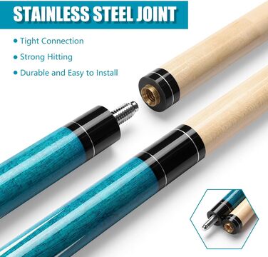 Більярдний кий Pool Queue 58 дюймів з канадського клена, 13 мм наконечник, для професійних гравців, 1/2 Maple, 18oz (блакитний)