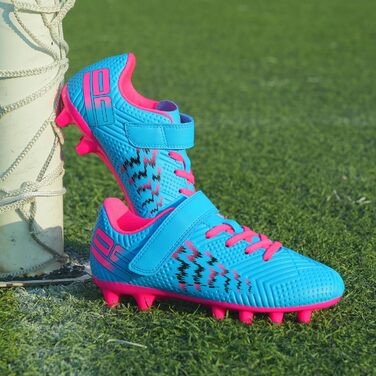 Дитячі футбольні бутси JABASIC для гри на твердих поверхнях, для хлопчиків та дівчаток (35 EU, блакитний/рожевий)