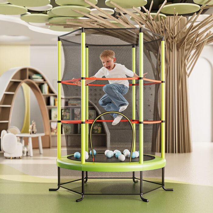 Трамплін GOPLUS Indoor з сіткою безпеки, дахом, сталевою конструкцією, для дітей, Ø165 см, до 135 кг