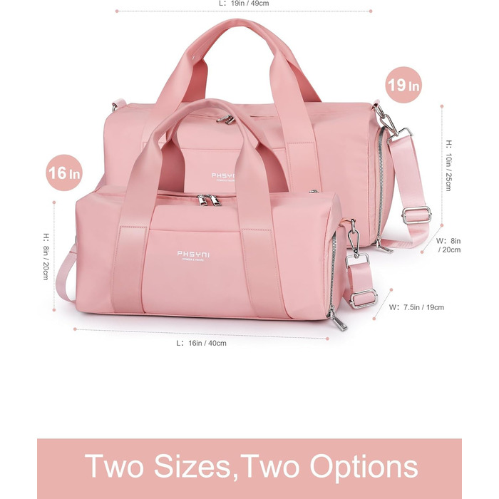 Спортивна сумка 16 дюймів для жінок та дітей з відділенням для взуття та водонепроникним розділенням. Ідеальна для фітнесу, танців, плавання та подорожей (рожева)