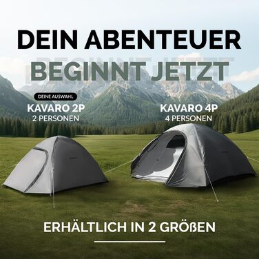 Намет MONTARAY для 2 або 4 особи: двостінний, з захистом від комарів, швидкий монтаж, водонепроникний, вітростійкий, дихаючий, легкий, компактний, з сумкою. Ідеально для кемпінгу та фестивалів (сірий)