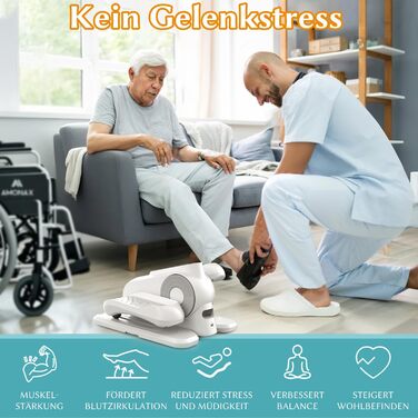 Електричний еліптичний тренажер Amonax, міні крос-тренажер для дому, сидячий тренажер для ніг, кардіо тренажер під стіл, для людей похилого віку, білий