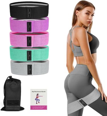 Фітнес-резинки Flintronic для стегон, набір фітнес-гумок, стрічки опору для стегон, тренувальні гумки для йоги, гімнастики, силових тренувань, тренувань ніг (Сірий+Зелений+Рожевий+Фіолетовий+Чорний)