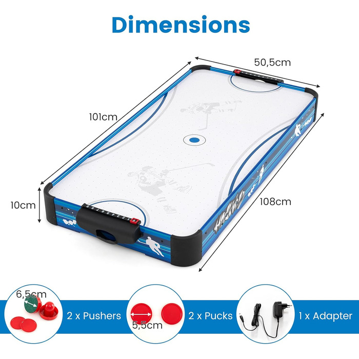 Тік-хокей HOMASIS: електричний стіл для гри з 2 шайбами та 2 шайбельними ключками. Підходить для дітей та дорослих. Кольори: синій та білий