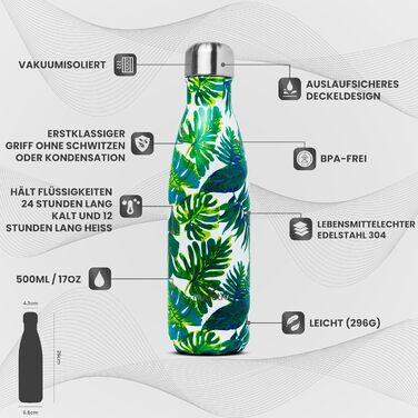 Фляга з нержавіючої сталі 500 мл – Термоізольована фляга, зберігає холод до 24 годин та тепло до 12 годин. Безпечна, з подвійними стінками, BPA-Free, міцна. Ідеальна для подорожей, активного відпочинку, школи, спорту, фітнесу та повсякденного використання