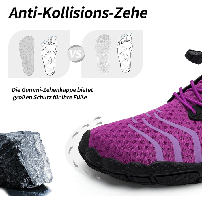 Водні шкарпетки WateLves: чоловічі та жіночі, для плавання, трейлраннінгу та фітнесу, швидко сохнуть, з неслизькою підошвою, широка носова частина, білі, помаранчеві (фіолетові, 39 EU)