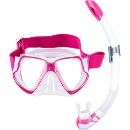 Маска і трубка для плавання Mares Aquazone Combo Wahoo Neon, набір для дорослих, унісекс, рожево-біла, прозора