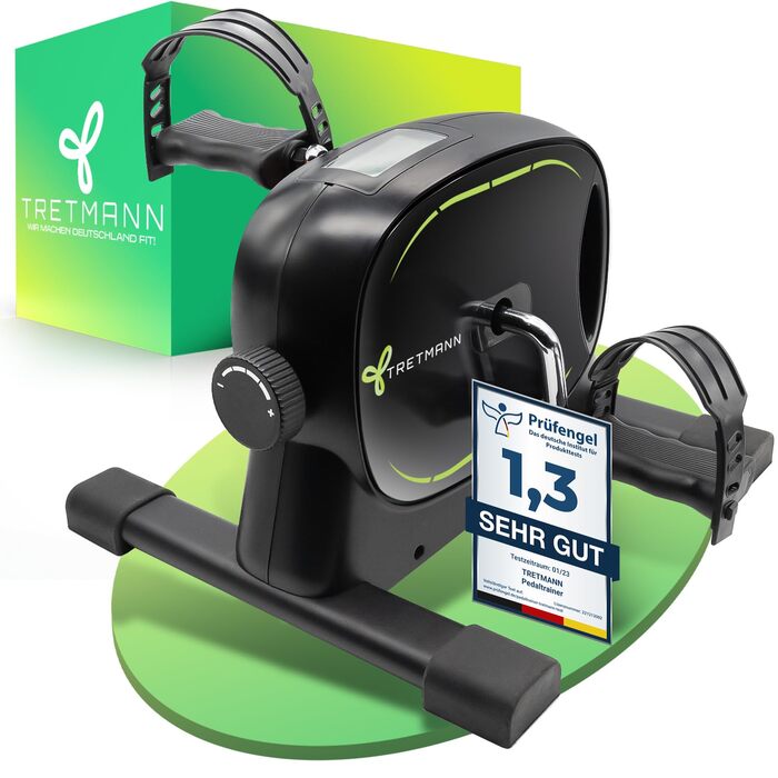 Тренажер для ніг Tretmann Basic Pedaltrainer — міні-велосипед для літніх людей та реабілітації, стійкий та безшумний, чорно-зелений