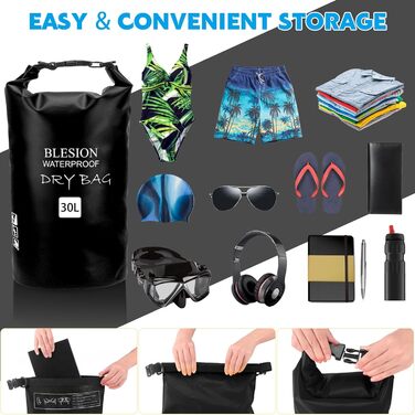 Водонепроникний мішок-рюкзак Dry Bag 5L/10L/15L/20L/30L з регульованим плечовим ременем, для каякінгу, риболовлі, плавання, піших прогулянок та подорожей, чорний (10L)