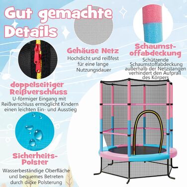 Батут GOPLUS Indoor з сіткою безпеки, дахом, металевим каркасом, стрибучою поверхнею, круглий, для саду, до 135 кг, рожевий, Ø165 x 165 см