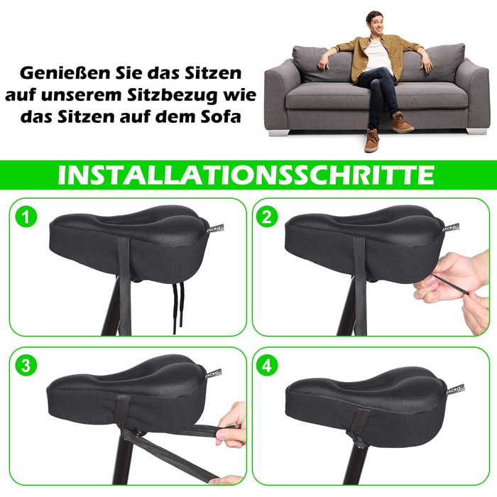 Покриття для сідла велосипеда Zacro Gel Überzug, чорний, 28x19 см. Захист від вологи, комфорт для чоловіків, жінок та дітей.