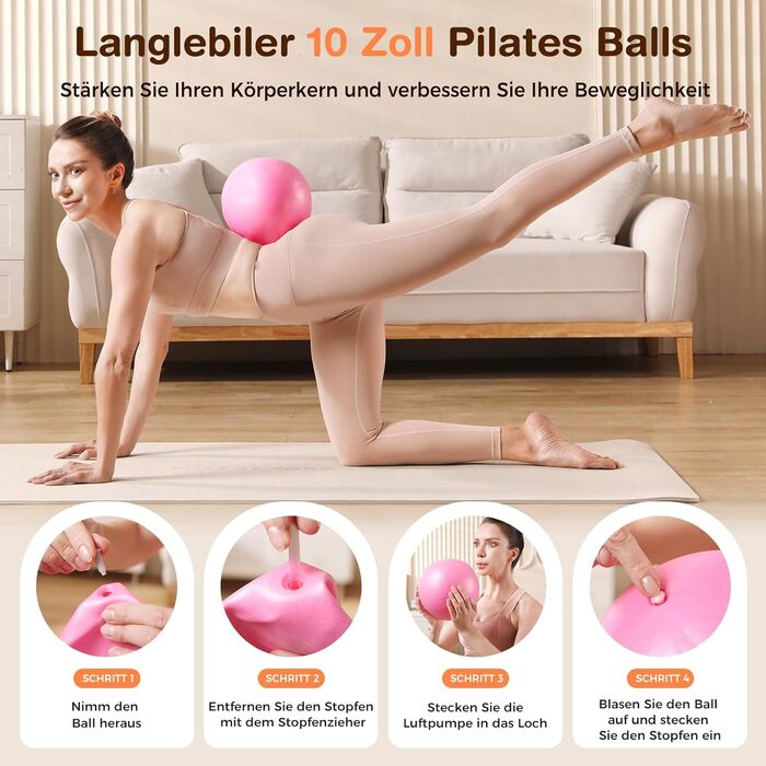 Набір для пілатесу 13 шт. для дому: кільце 13', м'яч 10' та еластичні стрічки. Комплект обладнання для пілатесу для жінок, початківців. Пілатес-стрічки та аксесуари (рожевий)