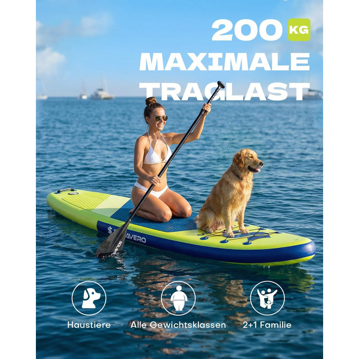 SUP дошка Solavero надувна з веслом та аксесуарами, 323x83x15 см, до 200 кг, блакитно-зелена, для початківців та сім'ї