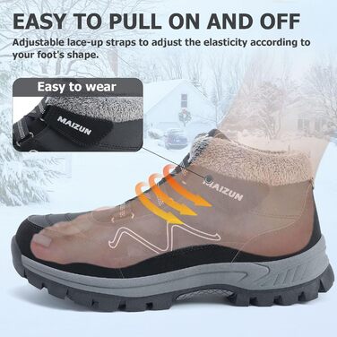Чоловічі зимові черевики: теплі, з підкладкою з хутра, легкі, водонепроникні, зручні, до щиколотки, для туризму (45.5 EU, Чорний)