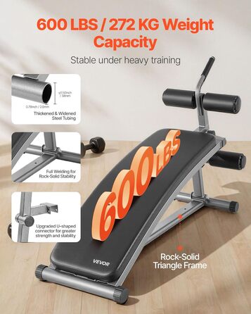 VEVOR Лавка для пресу з перевернутим хватом, регульована висота, міцна сталь, до 227 кг, для фітнесу вдома, силові тренування, розвиток м'язів всього тіла