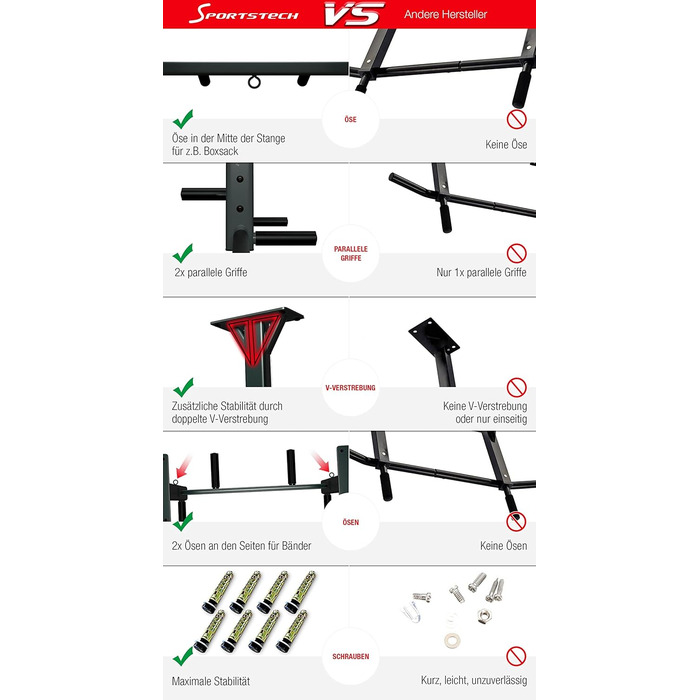 Штанга для підтягувань Sportstech 4in1 KS400 для дому: підтягування, бокс, канати, 6 ручок, сталева конструкція