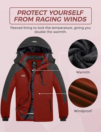 Чоловіча гірськолижна куртка Wantdo - тепла зимова флісова куртка, водонепроникна, дихаюча, з капюшоном, вітрозахисна. Розмір L.