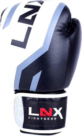 Боксерські рукавички LNX Level 5 16 Oz чорні/білі для кікбоксингу, боксу, муай-тай, K1, MMA, тренувань і спарингів для чоловіків та жінок