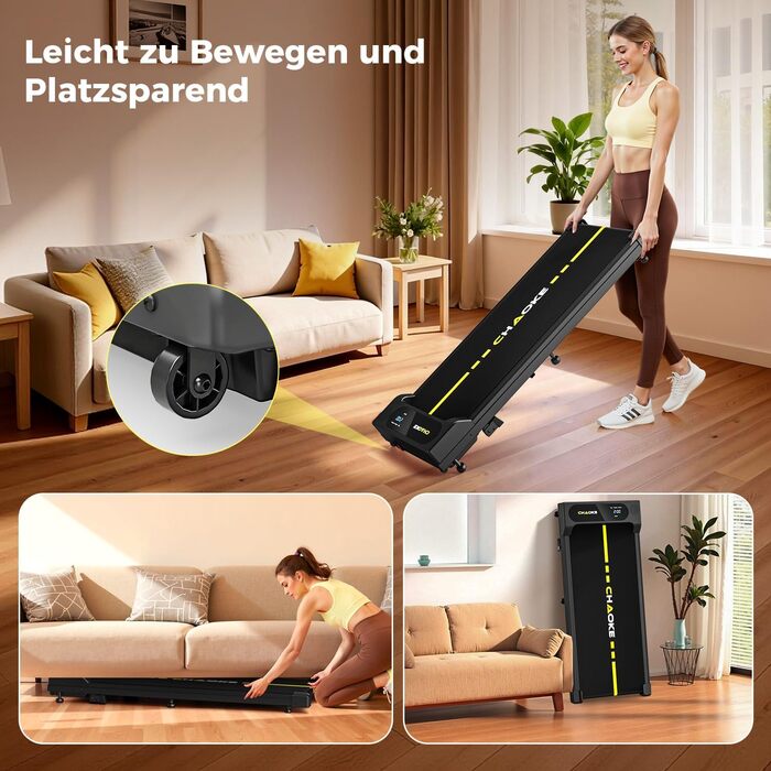 Walking Pad CHAOKE: біговий доріжка для дому з регулюванням швидкості 1-10 км/год, нахилом 9%, потужністю 2.75HP, вбудованими колонками та керуванням через додаток, до 160 кг, чорно-жовта, без встановлення, 2026
