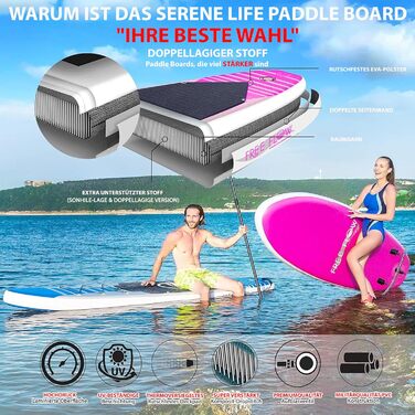 Надувна SUP-дошка SereneLife з повним комплектом аксесуарів, антиковзке весло, насос, сумка для перенесення, для дітей і дорослих