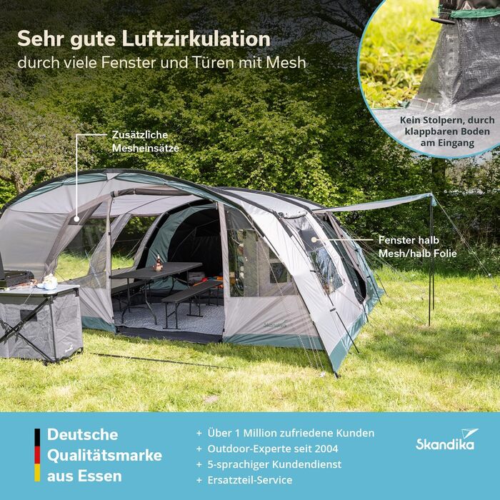 Намет Skandika Hafslo Sleeper Protect для кемпінгу 4/5/6 осіб, водонепроникний, з інтегрованим дном (5000 мм), з тамбуром, чорна спальня | Сімейний намет XL