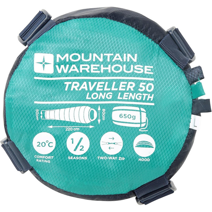Сплячий мішок Mountain Warehouse Traveller 50 - 220 x 80 x 50 см - вітростійкий, блакитно-зелений